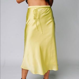 Satin Midi Skirt in Lime